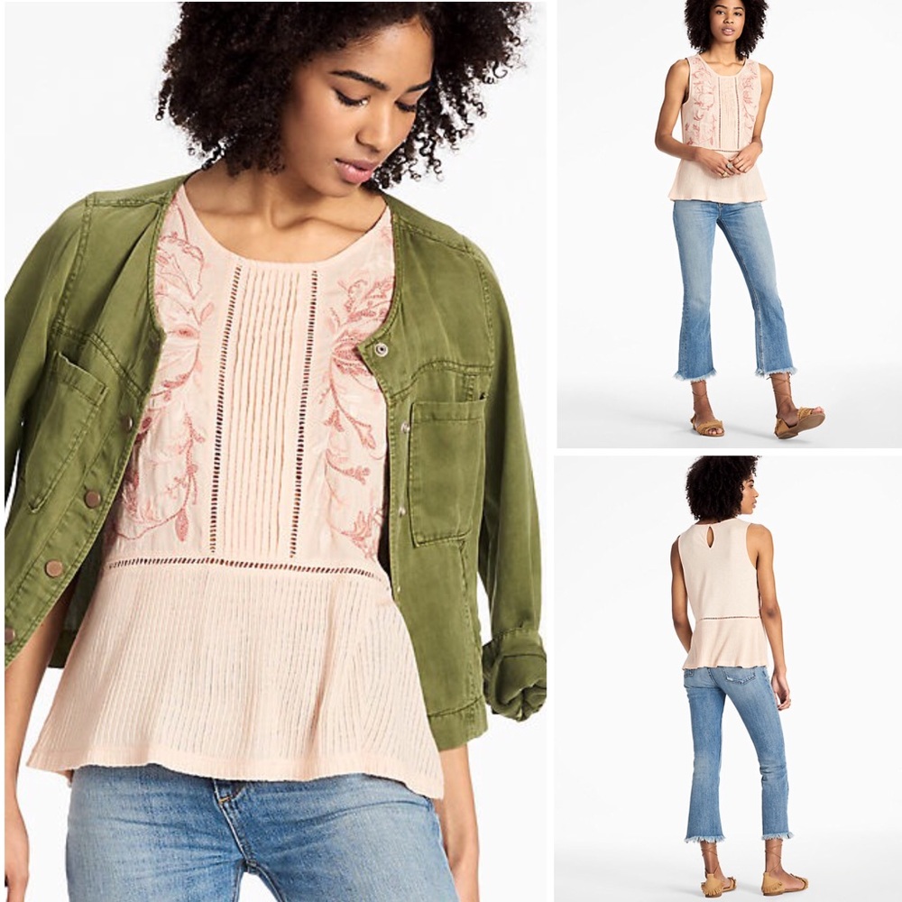 LUCKY BRAND | EMBROIDERED MIX SHELL TOP